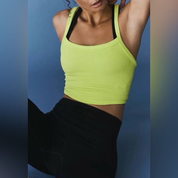 Tops - Pear Green Athletic Ribbed Cropped Cami Top‎